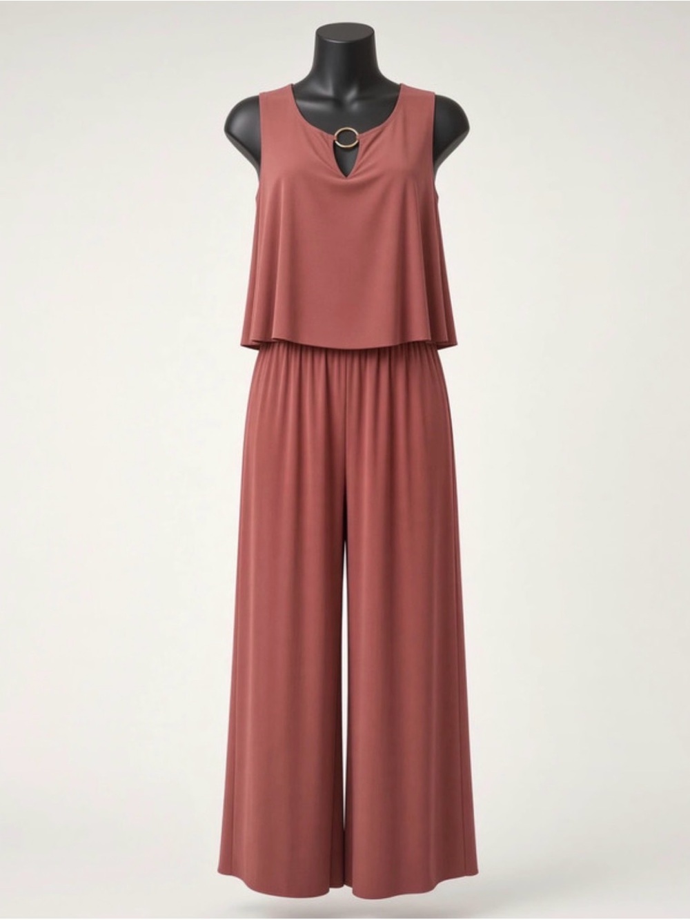 NAIF Rust-Tone Sleeveless Wide-Leg Jumpsuit with Ring Detail